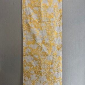 Crate & Barrel Winter Floral Table Runner 14x90 Gold Gray Linen Cotton Metallic